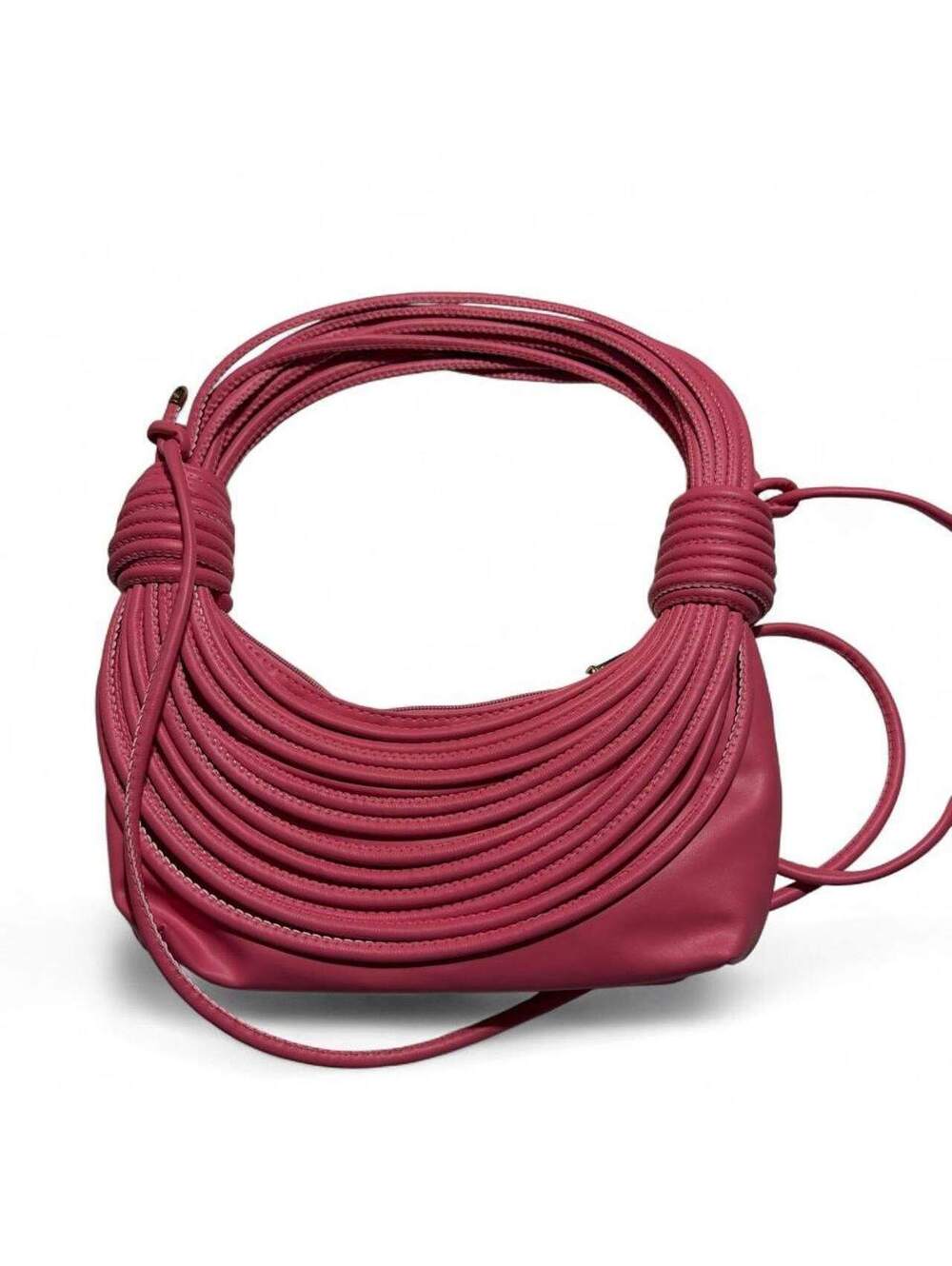 Unique Pink Leather Shoulder Bag with Circular Rope Design